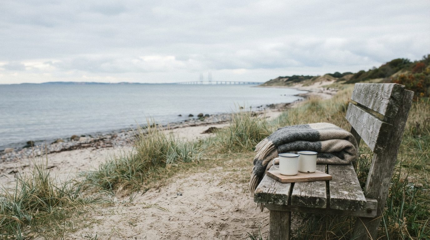 Illustration: Planlæg en dag ved Øresund, hvor mad, udsigt og vejr hænger sammen.